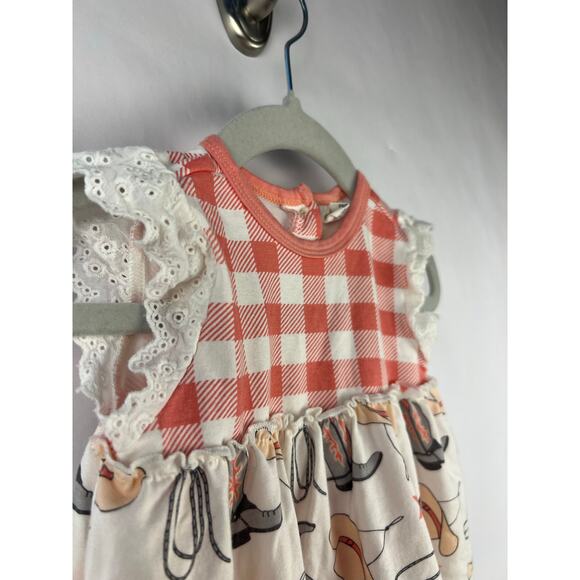 Tesa Babe Gingham Cowgirl Romper 9-12M, Western Boots Hats Rodeo Outfit - Picture 2 of 7
